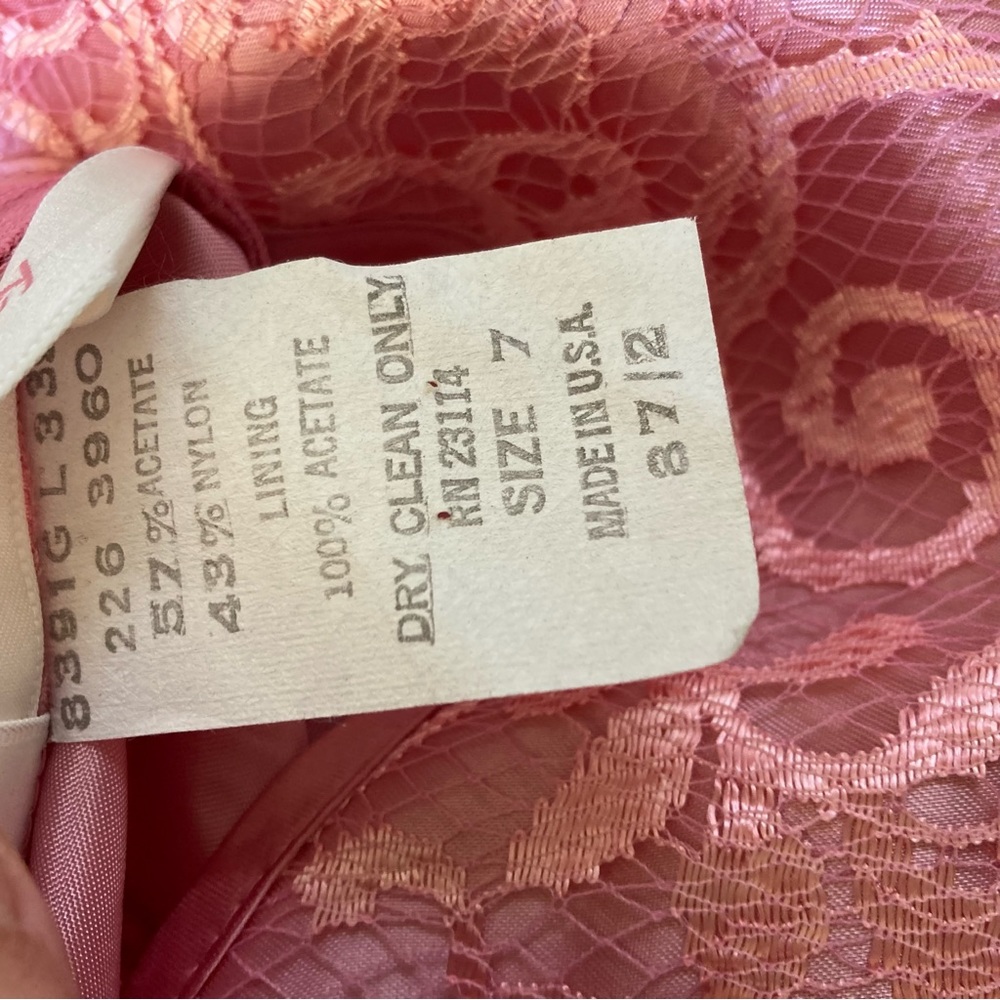 Vintage JCPenney Girls Dress Sz 7 Shiny Pink Satin Lace Long Sleeve USA Flaws - Picture 7 of 12